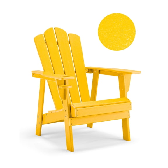 Adirondack Patio Chair, Heavy Duty HDPE Poly Lumber Outdoor Furniture, All-Weather Resistant Oversized Balcony Lawn Garden Camping Chair, Easy Maintenance, Yellow