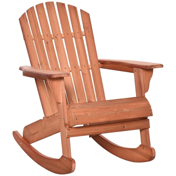 Adirondack Rocking Chair, Natural Spruce Wood Outdoor Glider with Ergonomic High Back and Wide Armrests, Teak Finish, 30.3 x 37 x 38.2 Inches for Garden, Patio, and Porch Use