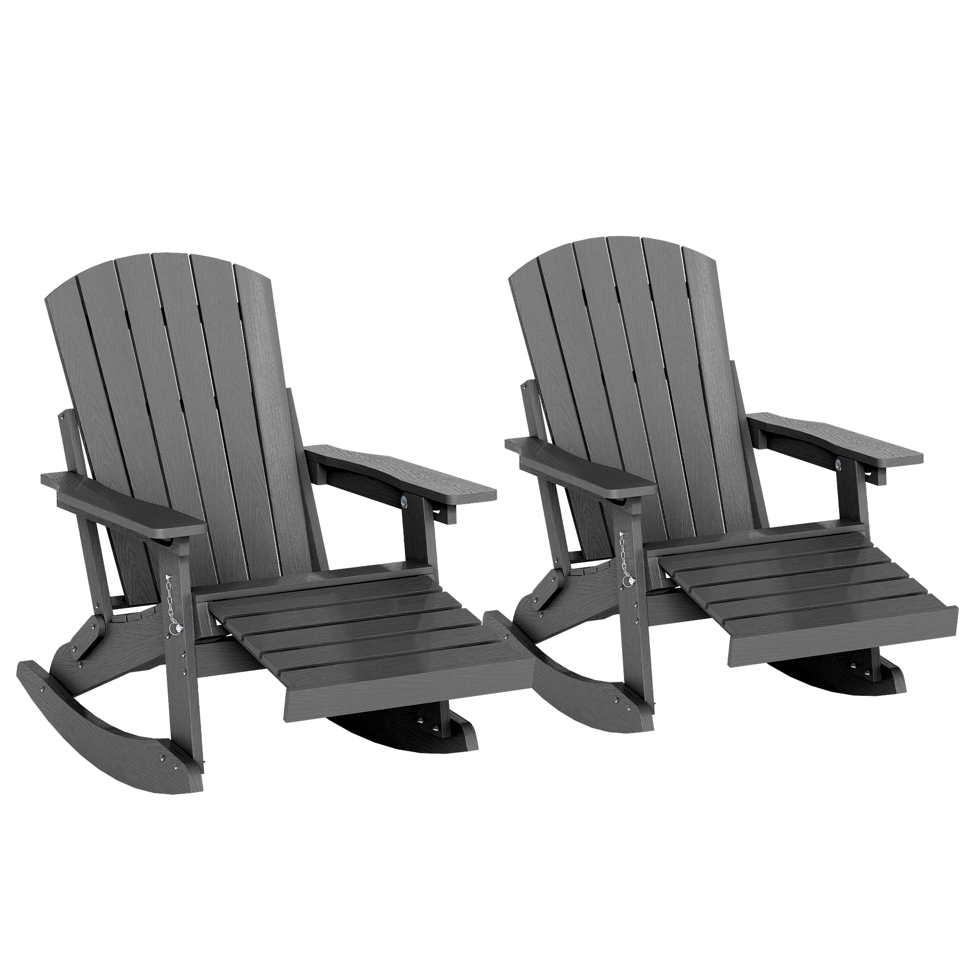 Adirondack Rocking Chair Set of 2 with Retractable Ottoman, 4-in-1 HDPE ...