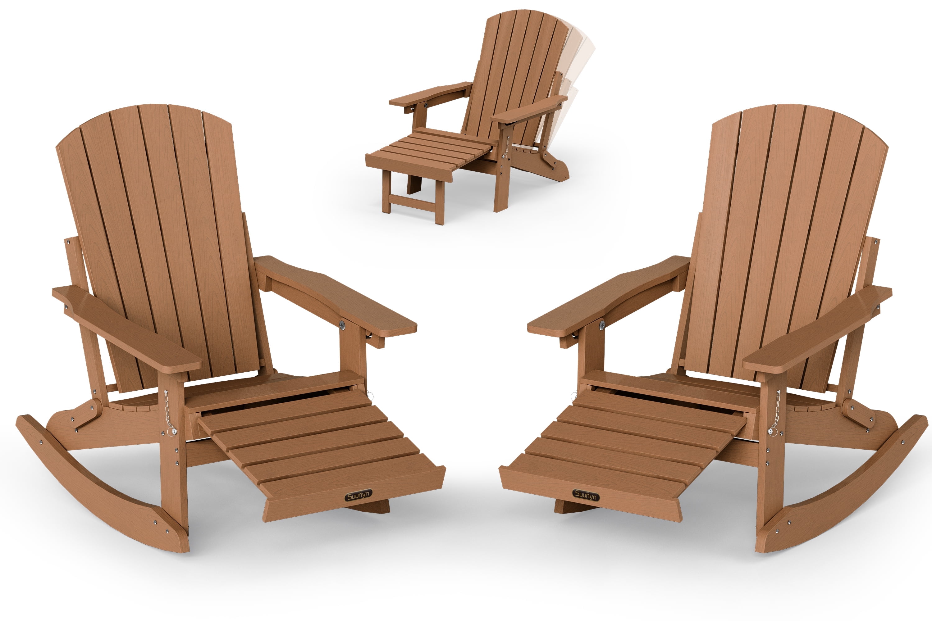 SUUNYN, Adirondack Rocking Chair Set of 2, 4-in-1 Ottoman, Patio ...