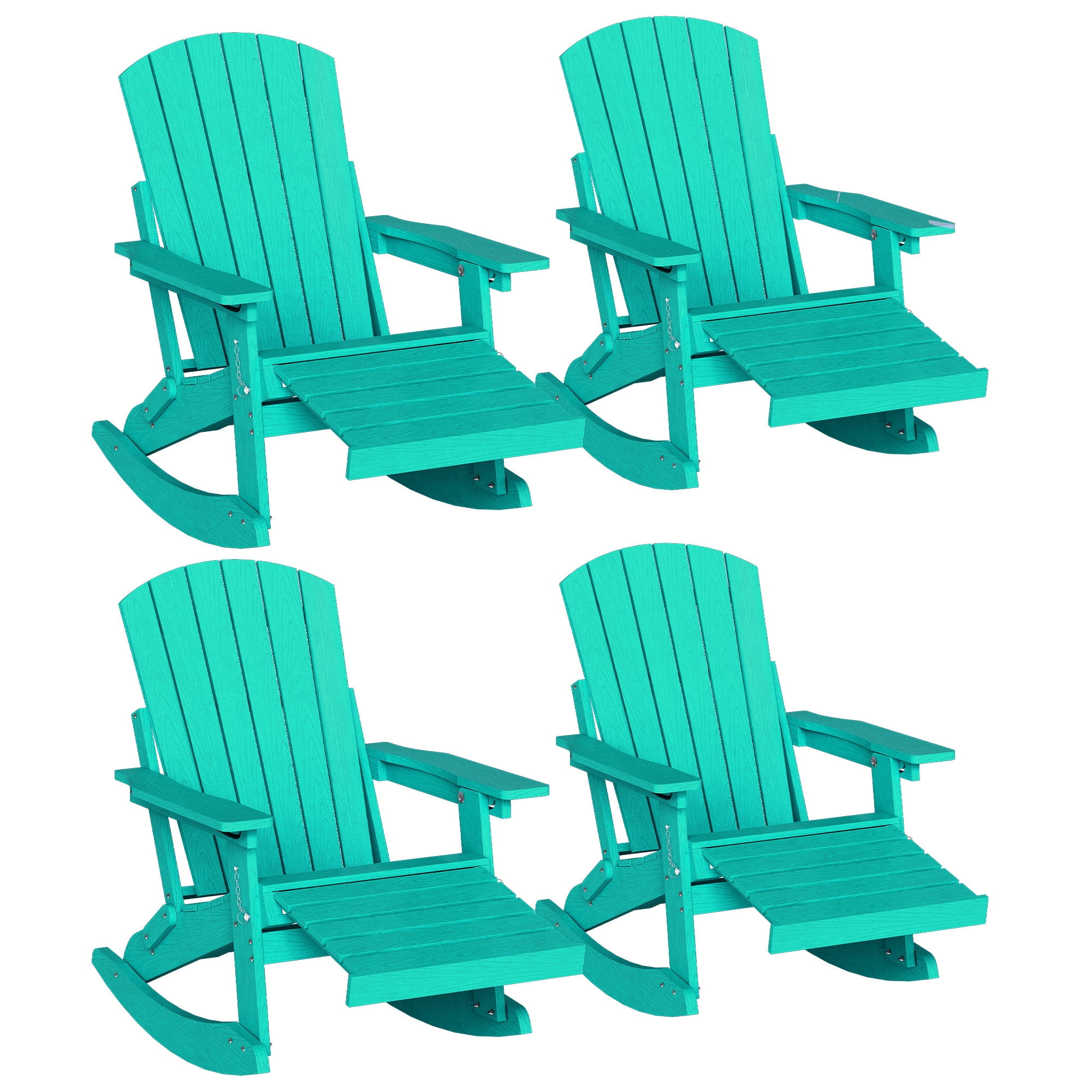 Adirondack Rocking Chair Set of 4 with Retractable Ottoman, 4-in-1 HDPE ...
