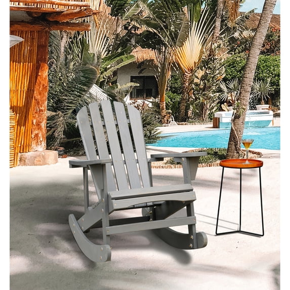 Adirondack Rocking Chair Solid Wood Chairs Finish Outdoor Furniture for Patio, Backyard, Garden - Gray 16837