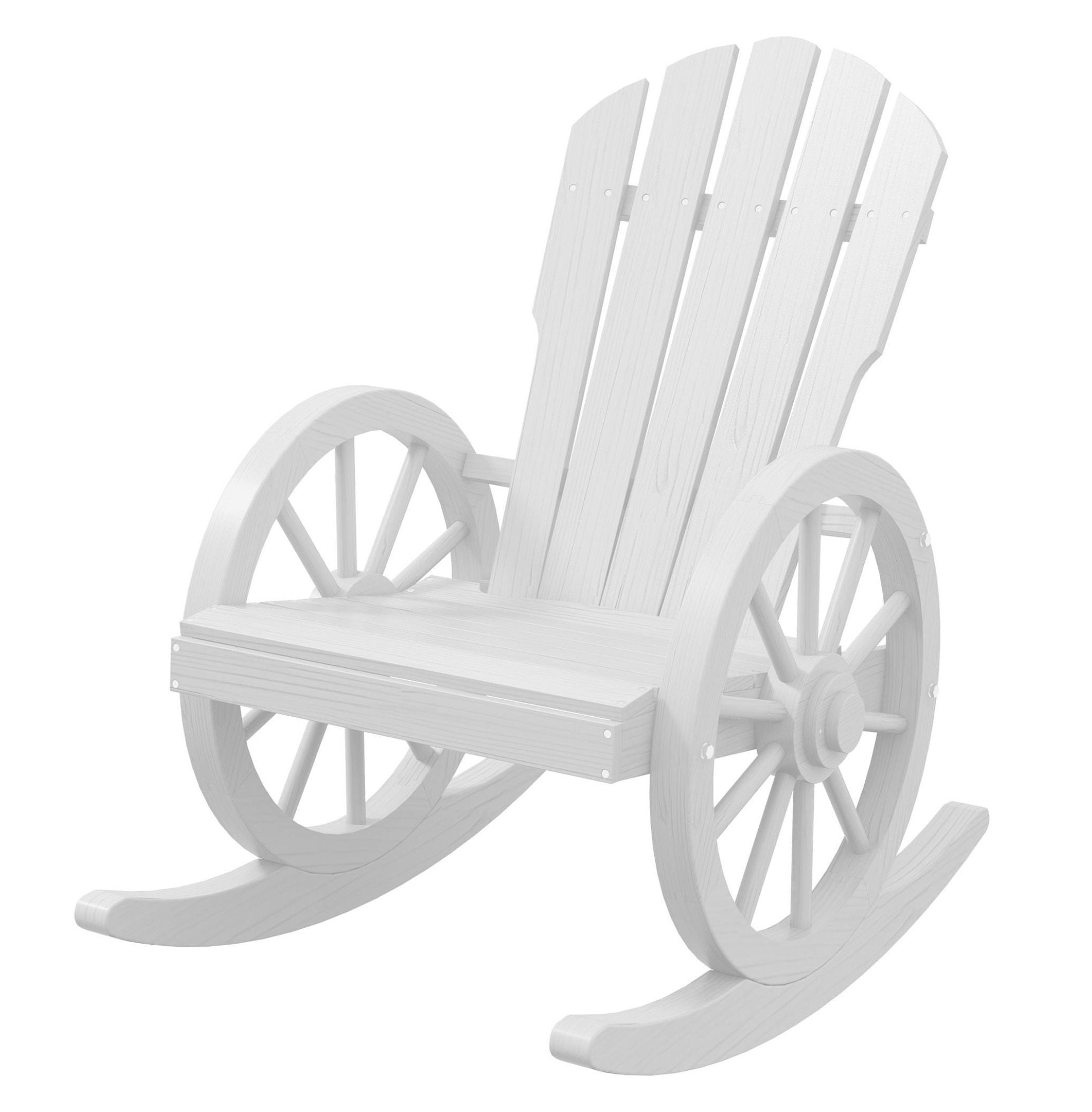 Adirondack Rocking Chair - White Outdoor Porch Rocker with Wagon Wheel ...