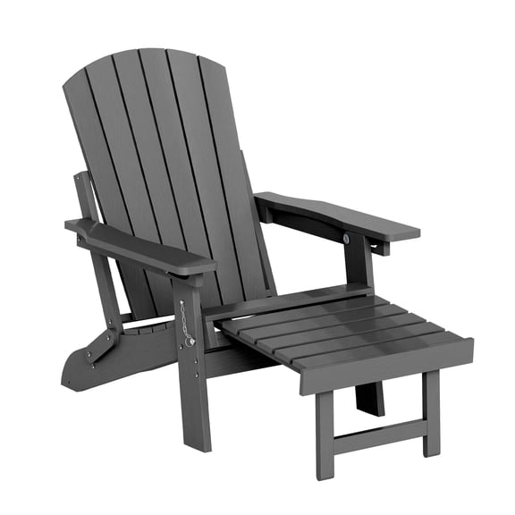 Adirondack Rocking Chair with Retractable Ottoman, 4-in-1 HDPE Wood Texture Adirondack Rocker Patio Rocking Chair for Patio, Porch, Gray