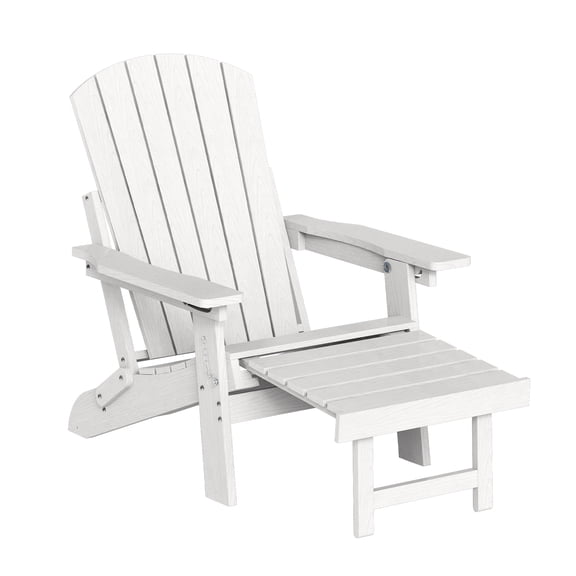 Adirondack Rocking Chair with Retractable Ottoman, 4-in-1 HDPE Wood Texture Adirondack Rocker Patio Rocking Chair for Patio, Porch, White