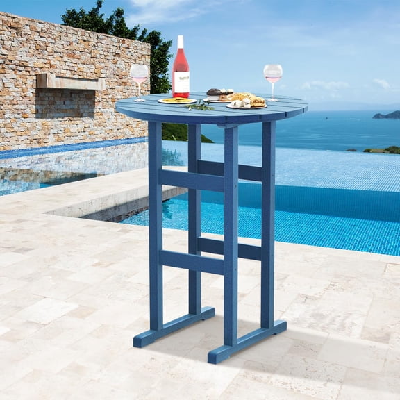 Adirondack Round Bar Table, 39 Height Patio Pub Deck Table | All Weather HDPE High Top Bistro Counter Table for Outside Deck Porch Balcony Poolside