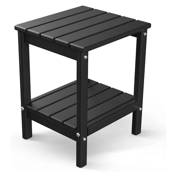 Adirondack Side Table - 14x13 Inch HDPE Outdoor End Table with Storage - Black All Weather Patio Furniture