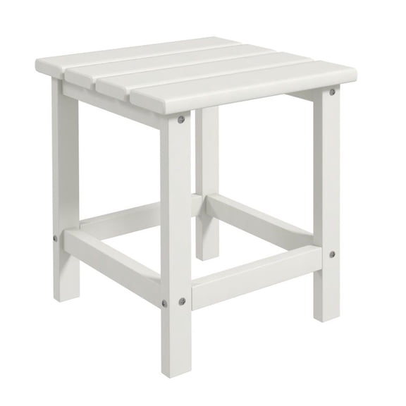 Adirondack Side Table, 15 Outdoor Patio End Table, Weatherproof HDPE Square Coffee Table for Porch, Balcony, Pool, White