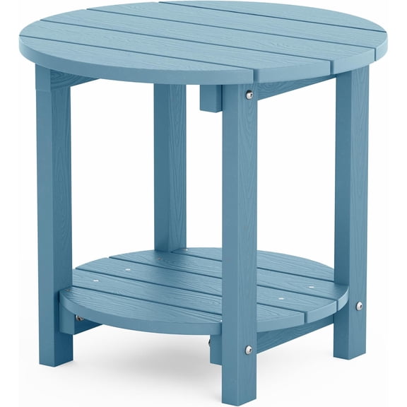 Adirondack Side Table, 18" Double Outdoor Side Table, Poly Lumber end Table, Weather Resistant for Indoor, Patio, Pool, Porch, Backyard-Blue
