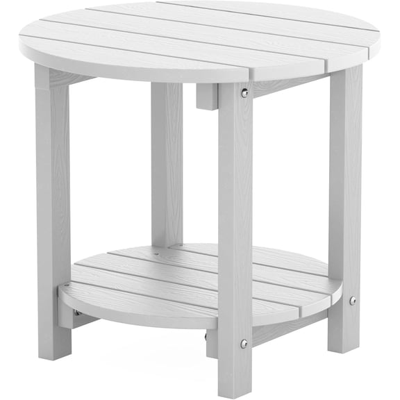 Adirondack Side Table, 18" Double Outdoor Side Table, Poly Lumber end Table, Weather Resistant for Indoor, Patio, Pool, Porch, Backyard-White