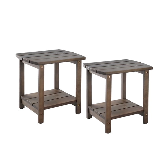 Adirondack Side Table 18", Solid Wood End Tables, Small Outdoor Coffee Table Porch Table Pine Wood for Patio, Backyard,Pool, Indoor Companion (Dark Brown 2PCS)