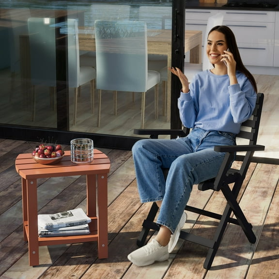 Adirondack Side Table 18", Solid Wood End Tables, Small Outdoor Coffee Table Porch Table Pine Wood for Patio, Backyard,Pool, Indoor Companion (Walnut)