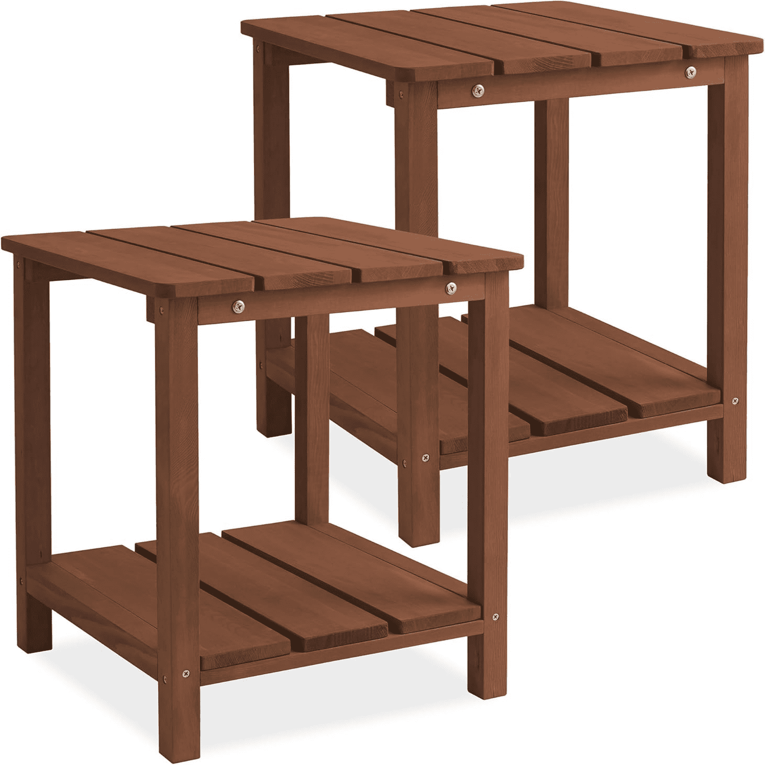 Adirondack Side Table Cedar Wood Outdoor End Table with Shelf for Patio