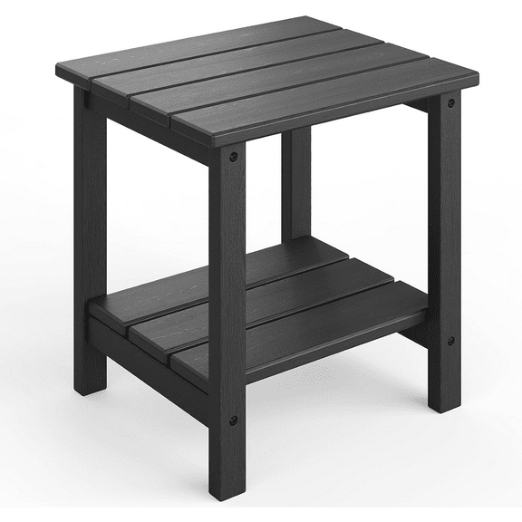 Adirondack Side Table Outdoor - 2-Tier HDPE End Table Weatherproof for Patio, Pool & Porch - Square Black Accent Table for Adirondack Chairs, Deck or Indoor Use