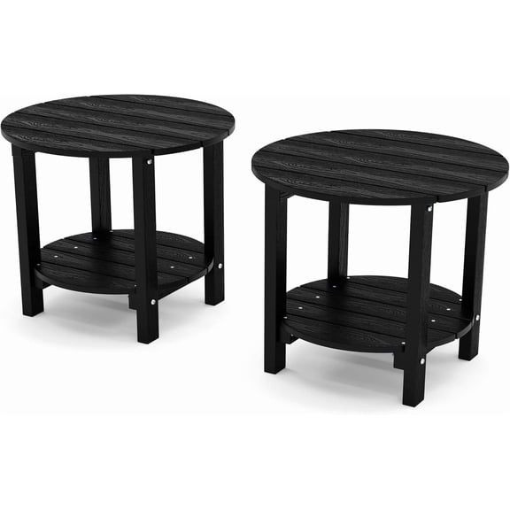 Adirondack Side Table Set of 2, 18" Double Outdoor Side Table, Poly Lumber end Table, Weather Resistant for Indoor, Patio, Pool, Porch, Backyard-Black