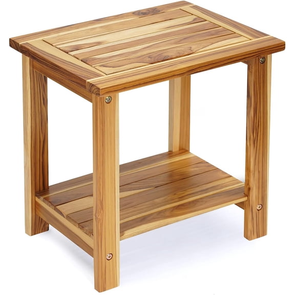 Adirondack Side Table – Weather-Resistant Rectangular End Table for Patio, Garden, Lawn, or Living Room | Indoor & Outdoor Wood Side Table, Rustic Style (Natural Teak Wood)