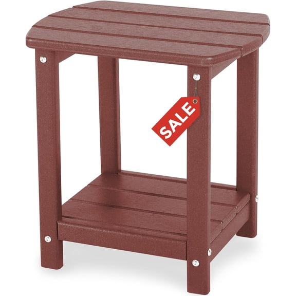 Adirondack Square Outdoor Side Table,2-Tier Storage Patio Side Table, HDPE End Tables for Backyard Pool Porch Garden Lawn (Red)