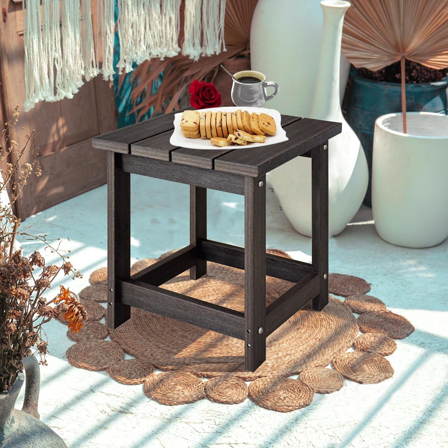 Adirondack Square Outdoor Side Table, HDPE Composite Patio Table ...
