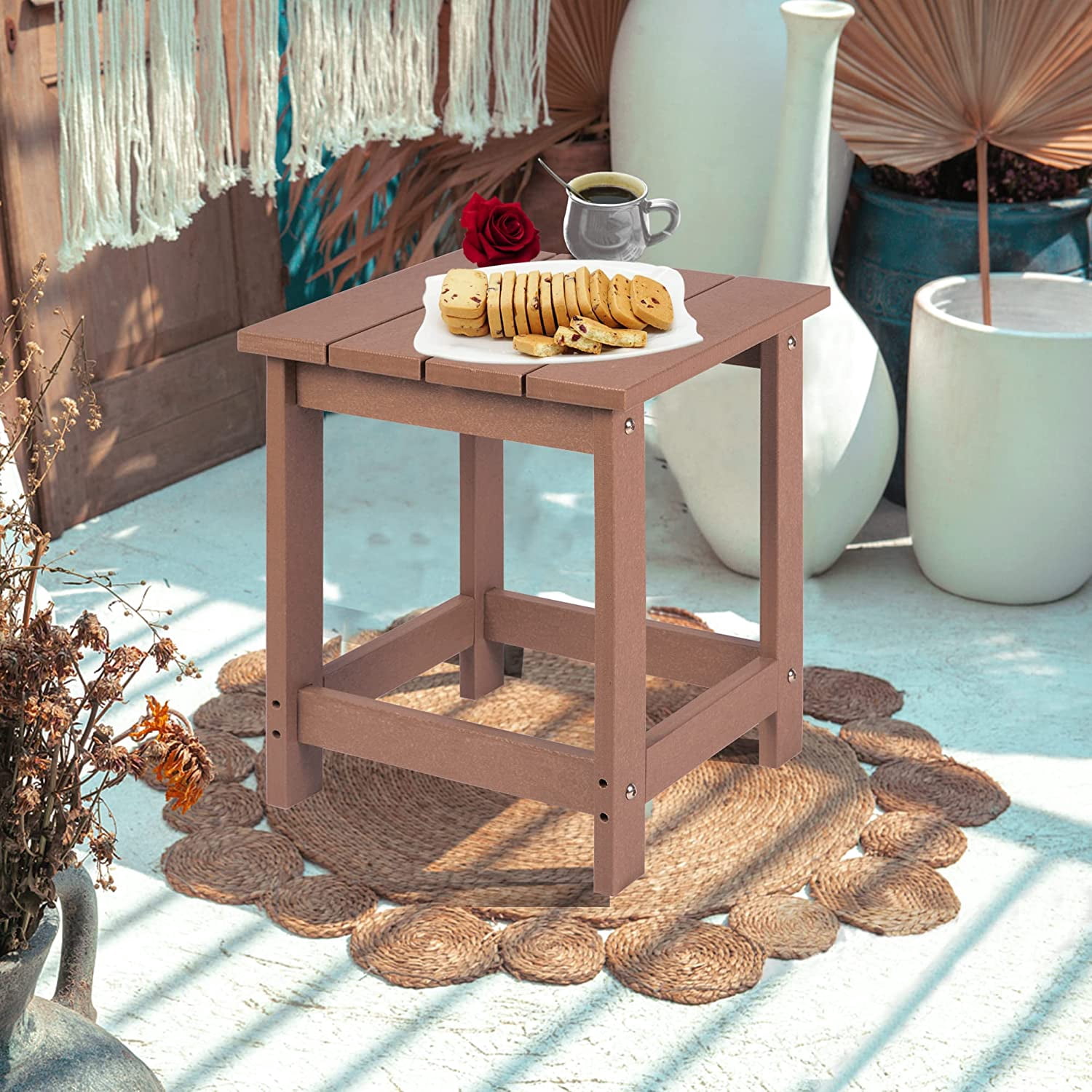 Adirondack Square Outdoor Side Table, HDPE Composite Patio Table ...