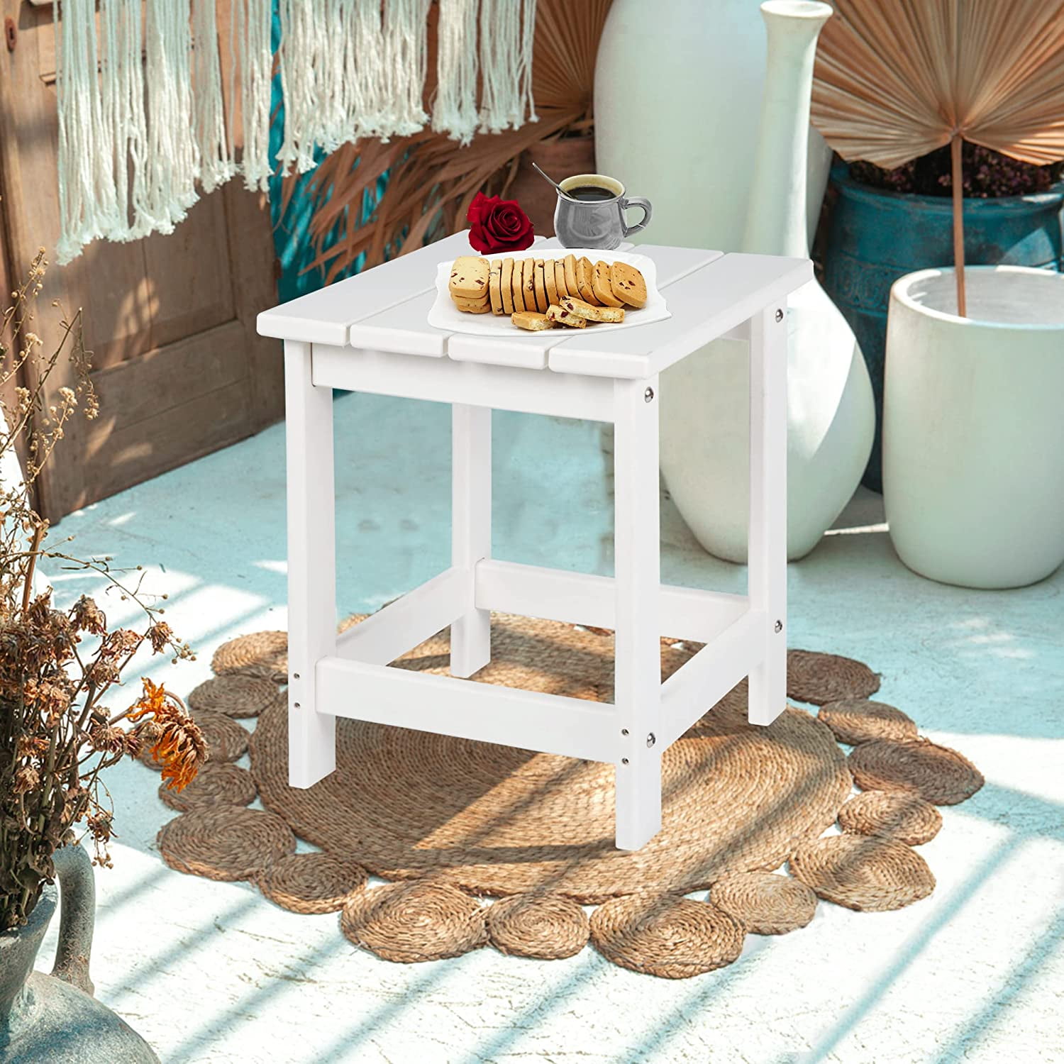 Adirondack Square Outdoor Side Table HDPE Composite Patio Table Weather Resistant White Walmart Business Supplies