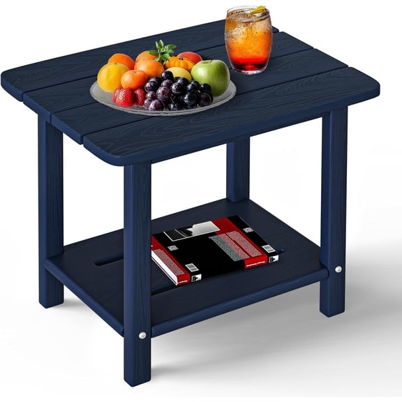 Adirondack Square Side Table - 18.4" Large Panel HDPE Outdoor End Table - Weatherproof, Rustproof & Low Maintenance for Patio, Lawn, Pool, Indoor Use (Navy Blue)