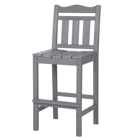 Adirondack Style Bar Stool Outdoor, HDPE Heavy Duty Chair, All-Season Patio Furniture for Pool, Deck, Porch, Backyard, Grey