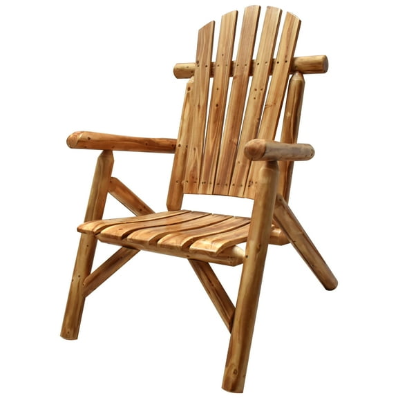 Adirondack Wooden Chair Outdoor Patio Lounge Log Cabin Furniture Rustic Solid Wood Comfortable Seating for Porch, Balcony, Lawn, Fire Pit, Deck, Brown, 42.12 Inches Tall