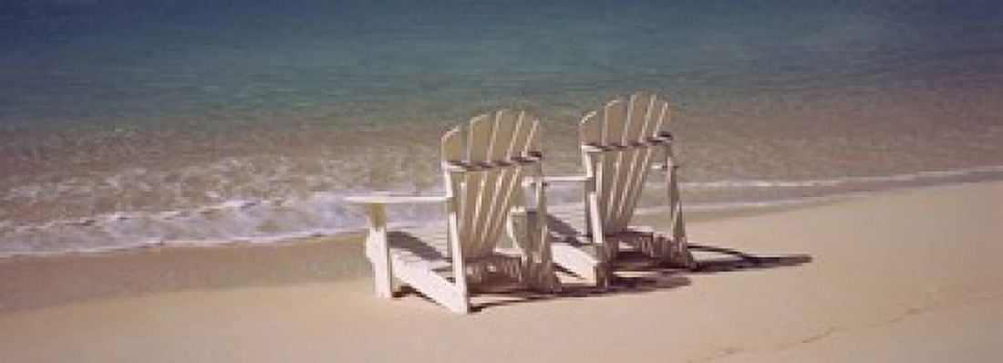 Adirondack chair on the beach Bahamas Canvas Art - Panoramic Images (18 x 7)