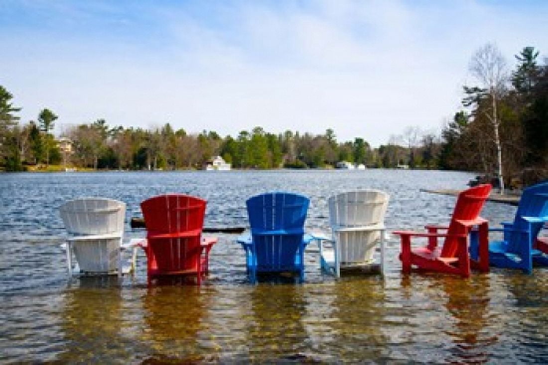 Adirondack chairs partially submerged in the Lake Muskoka Ontario Canada Canvas Art - Panoramic Images (36 x 24)