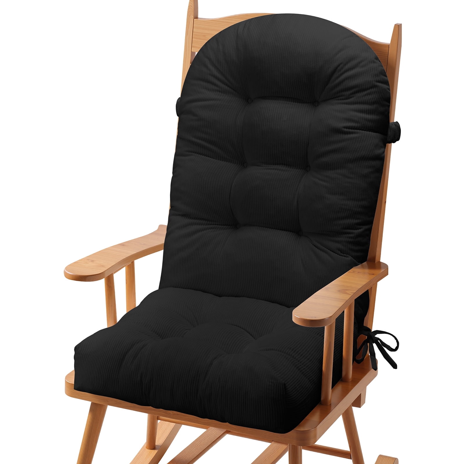 Millsilo Rocking Chair Cushion Set 44" x 19" x 4", High Back Tufted Cushion, Soft Breathable Corduroy Fabric, Non-Slip, Black