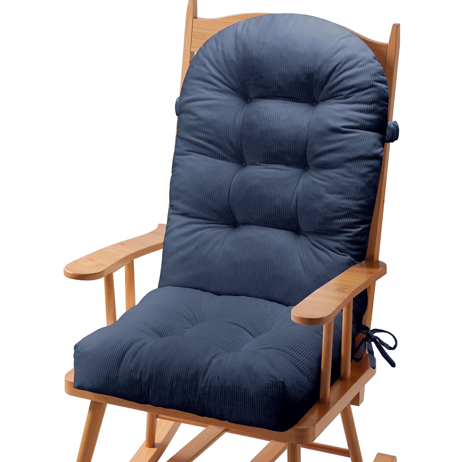 Millsilo Rocking Chair Cushion Set 44" x 19" x 4", High Back Tufted Cushion, Soft Breathable Corduroy Fabric, Non-Slip, Blue
