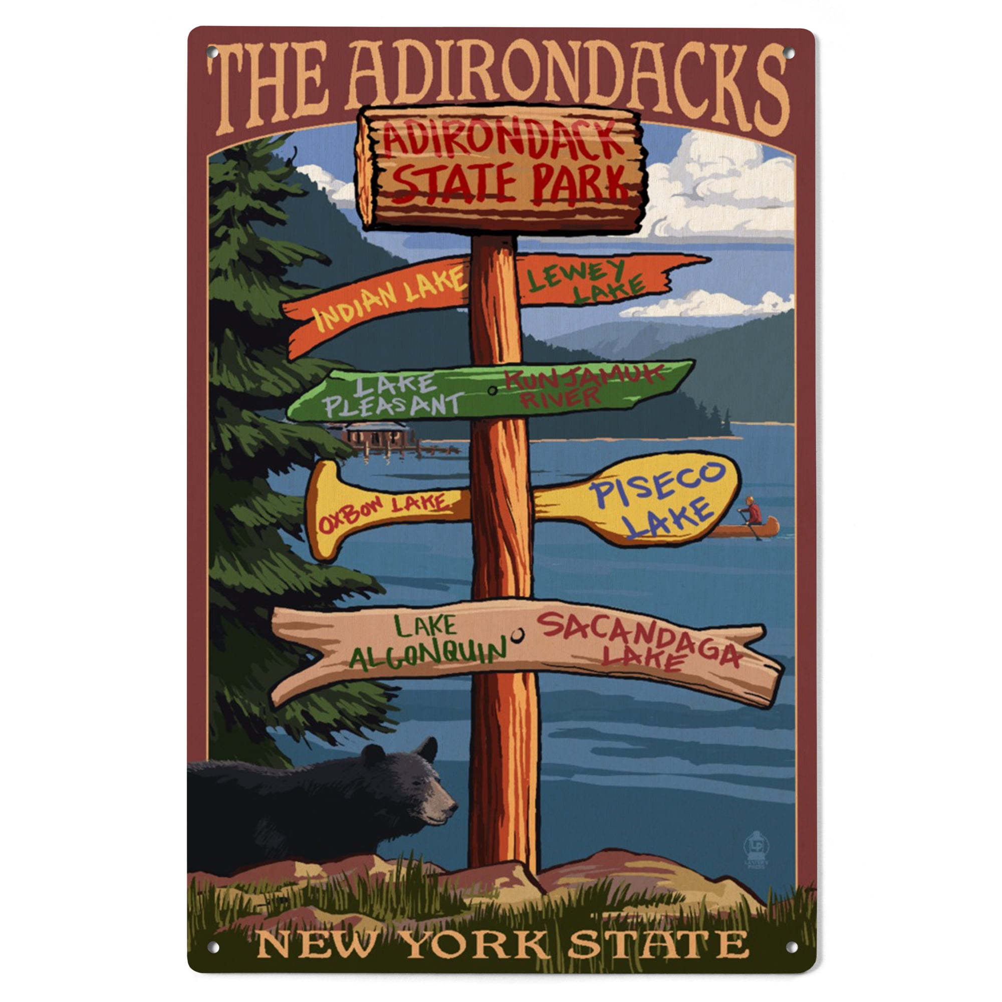 Adirondacks State Park, New York, Destination Signpost Birch Wood Wall ...