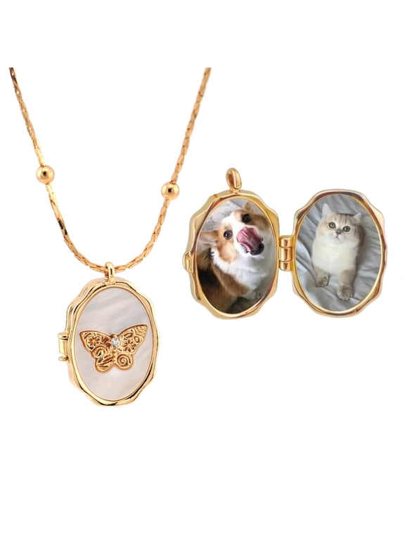 14k Gold Plated Butterfly Shell Locket Necklace Gift for Women