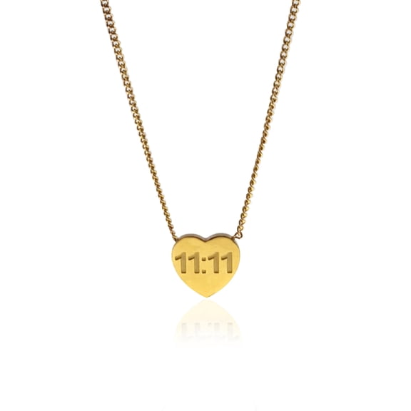 AditiGarden 18K Gold Plated Stainless Steel Angel Number 11:11 Heart Charm Necklace