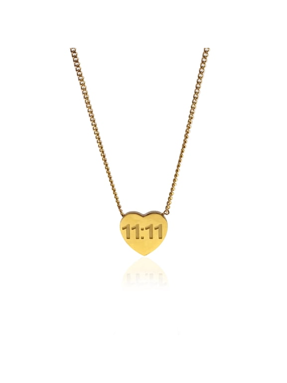 18K Gold Plated Angel Number 11:11 Heart Charm Necklace with 17.7" Chain with 3.15" Extender