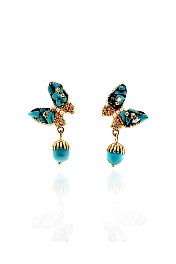 Butterfly Turquoise Stud Earrings, Cute Boho jewelry for women