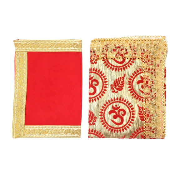 Set of 2 Chunari/Chunar/Chunni Decorative Cloth + Pooja Mat/Aasan Indian Traditional Pooja Multipurpose Festival New year Gifts Decorations Decor Home Pooja Items (Chunari:- 18"X12",Mat:-10"X7")(Red)