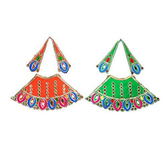 Aditri creation, Durga devi dress 2 set of durga devi dresss size 4" (orange/green)