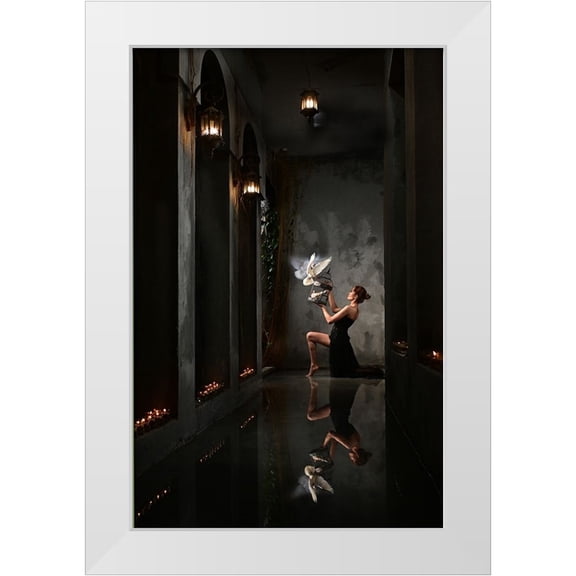 Aditya, Rawisyah 10x14 White Modern Wood Framed Museum Art Print Titled - Playing With The Doves