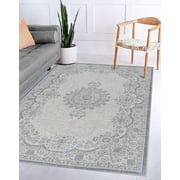 Adiva Rugs Machine Washable Area Rug with Non Slip Backing for Living Room, Bedroom, Bathroom, Kitchen, Printed Persian Vintage Home Decor, Floor Decoration Carpet Mat (Cream, 4' x 6')