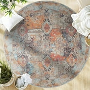 Adiva Rugs Machine Washable Area Rug with Non Slip Backing for Living Room, Bedroom, Bathroom, Kitchen, Printed Persian Vintage Home Decor, Floor Decoration Carpet Mat (Multi, 6' Round)