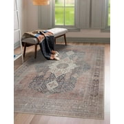 Adiva Rugs Machine Washable Area Rug with Non Slip Backing for Living Room, Bedroom, Bathroom, Kitchen, Printed Persian Vintage Home Decor, Floor Decoration Carpet Mat (Multi, 5' X 5' Square)