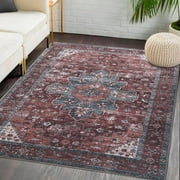 Adiva Rugs Machine Washable Area Rug with Non Slip Backing for Living Room, Bedroom, Bathroom, Kitchen, Printed Persian Vintage Home Decor, Floor Decoration Carpet Mat (Terra, 4' x 6')