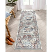 Adiva Rugs Machine Washable Area Rug with Non Slip Backing for Living Room, Bedroom, Bathroom, Kitchen, Printed Persian Vintage Home Decor, Floor Decoration Carpet Mat (Beige, 2'6" x 13')