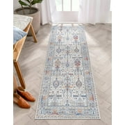 Adiva Rugs Machine Washable Area Rug with Non Slip Backing for Living Room, Bedroom, Bathroom, Kitchen, Printed Persian Vintage Home Decor, Floor Decoration Carpet Mat (Multi, 2'6" x 13')