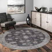 Adiva Rugs Machine Washable Area Rug with Non Slip Backing for Living Room, Bedroom, Bathroom, Kitchen, Printed Persian Vintage Home Decor, Floor Decoration Carpet Mat (Terra, 6' Round)