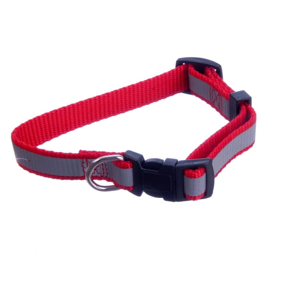 Adj Reflective Stripe Collar 3/4x14-22 Red