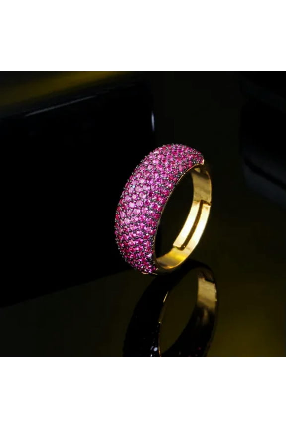 Adjuatble Multi-Tone Gold Plated CZ Big Circle Ring for Brides Party Accessories