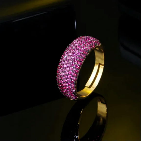 Adjuatble Multi-Tone Gold Plated CZ Big Circle Ring for Brides Party Accessories