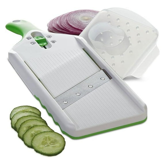 Adjust-A-Slice Mandoline Slicer - Adjustable Thickness for Vegetables, Fruits, Kitchen Prep with Hand Guard & Non-Slip Base, Dishwasher Safe, Compact Design, Stainless Steel Blades